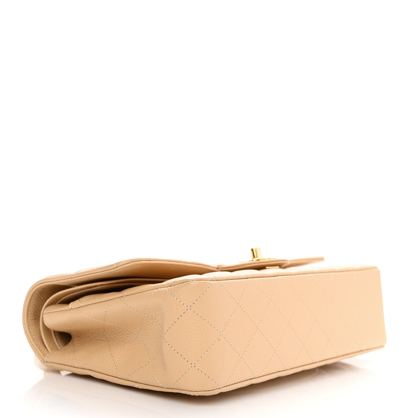 Caviar Quilted Medium Double Flap Beige