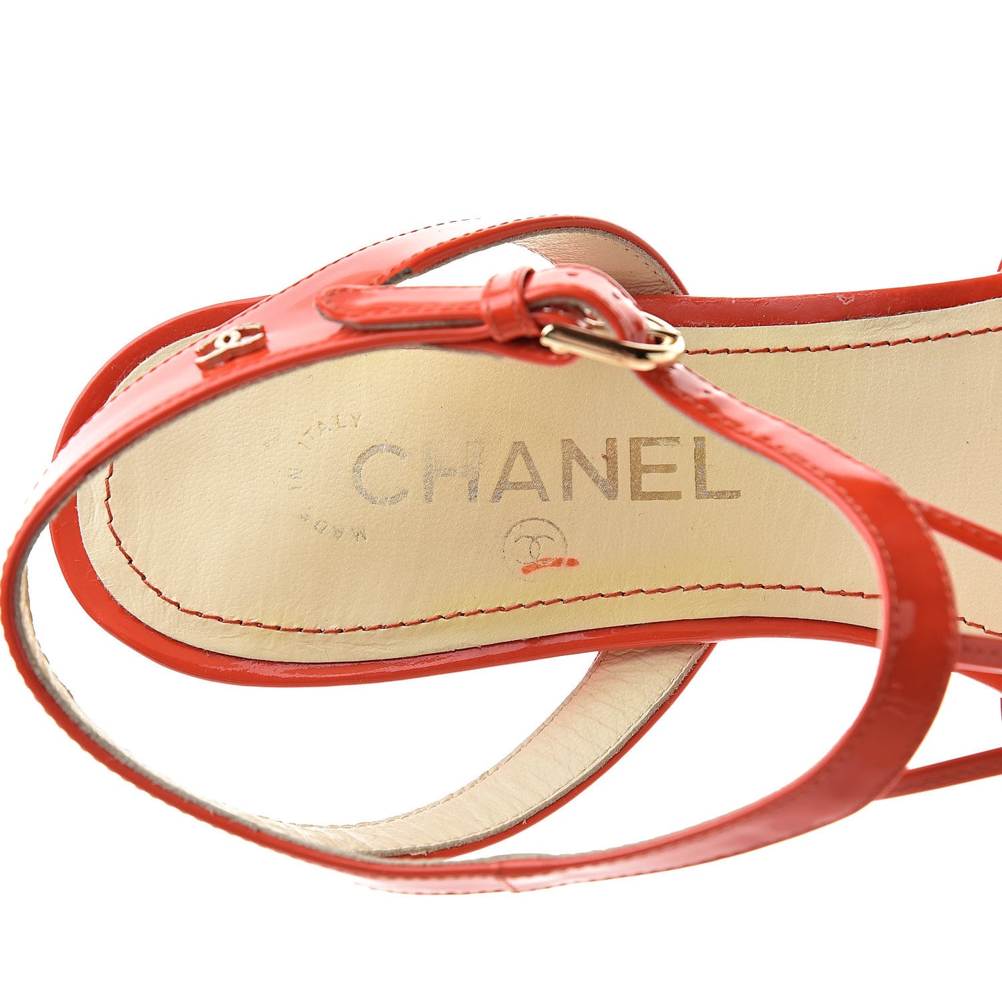 Patent Camellia Thong Sandals 40.5 Orange