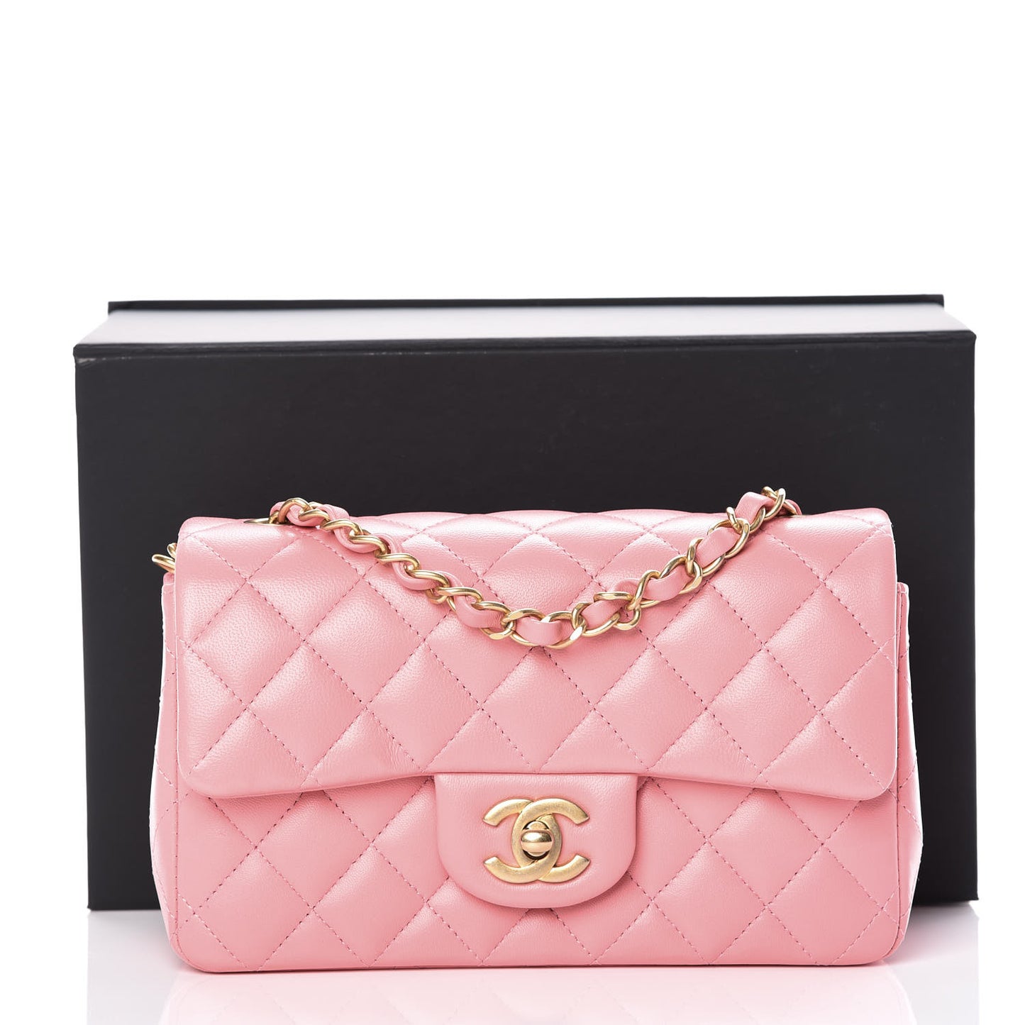 Lambskin Quilted Mini Rectangular Flap Pink
