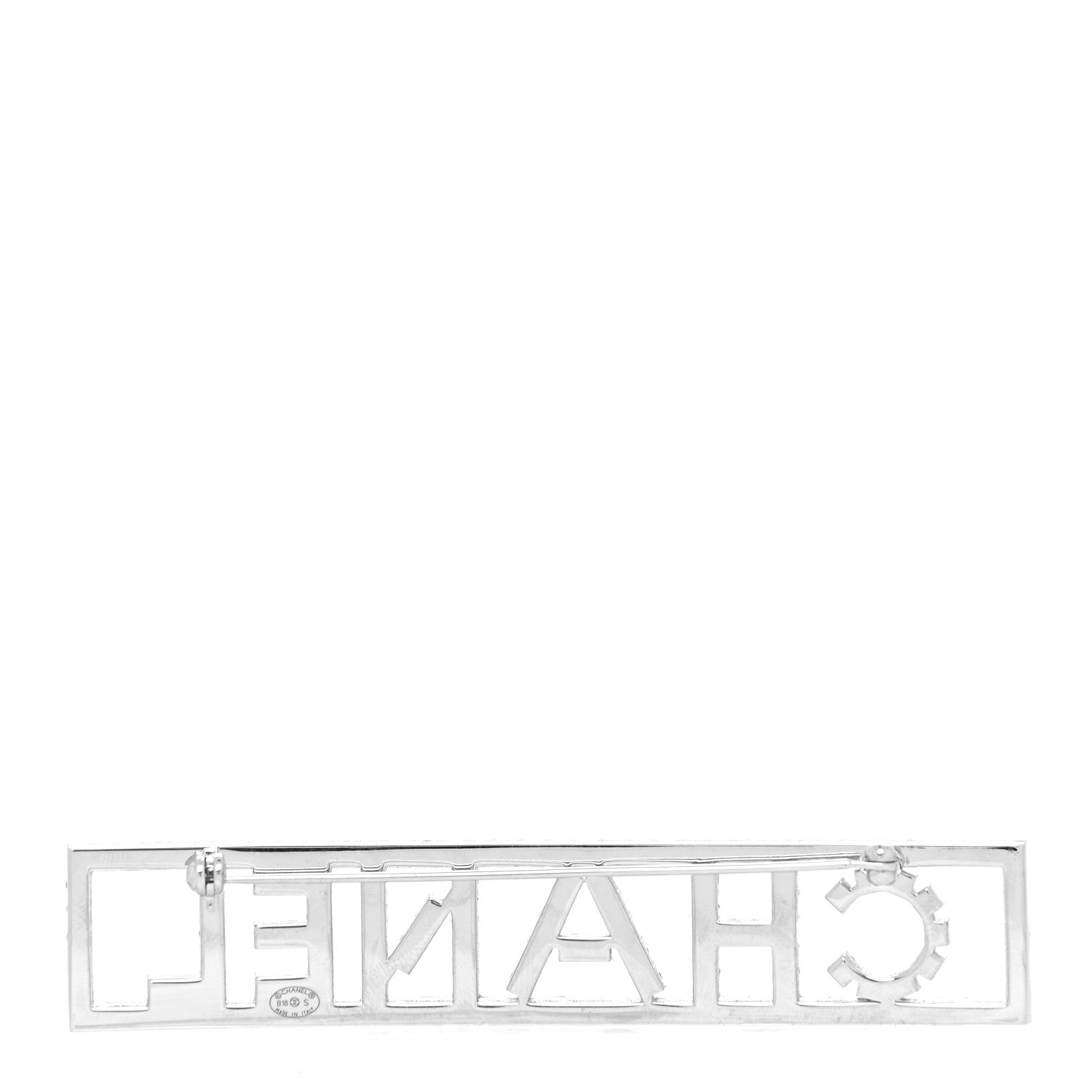 Chanel Crystal Logo Brooch Silver 3 of 4
