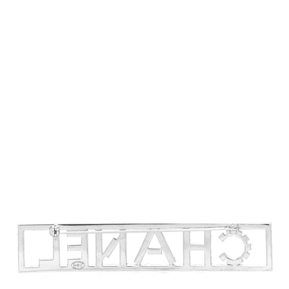 Chanel Crystal Logo Brooch Silver 3 of 4