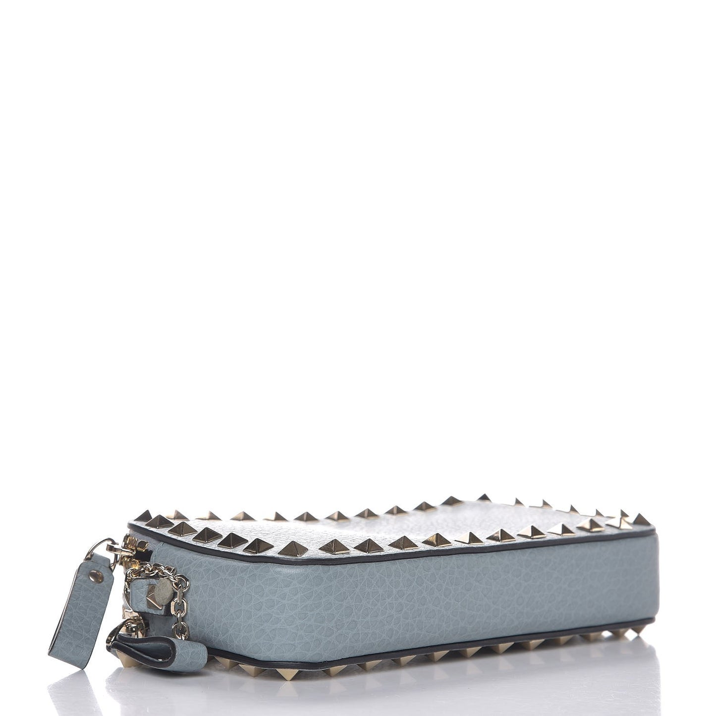 Pebbled Calfskin Rockstud Double Zip Camera Crossbody Bag Nube