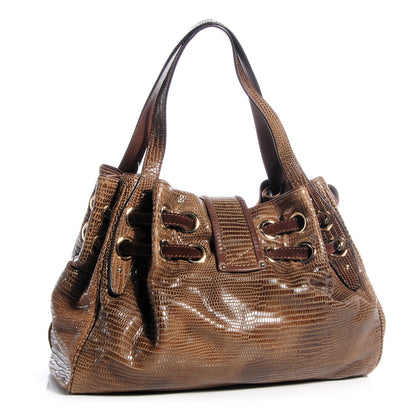 Jimmy Choo Lizard Embossed Medium Riki Brown 3 of 8