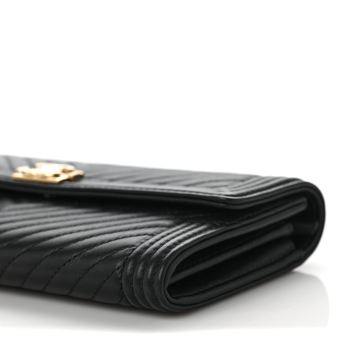 Calfskin Chevron Quilted Boy Flap Wallet Black