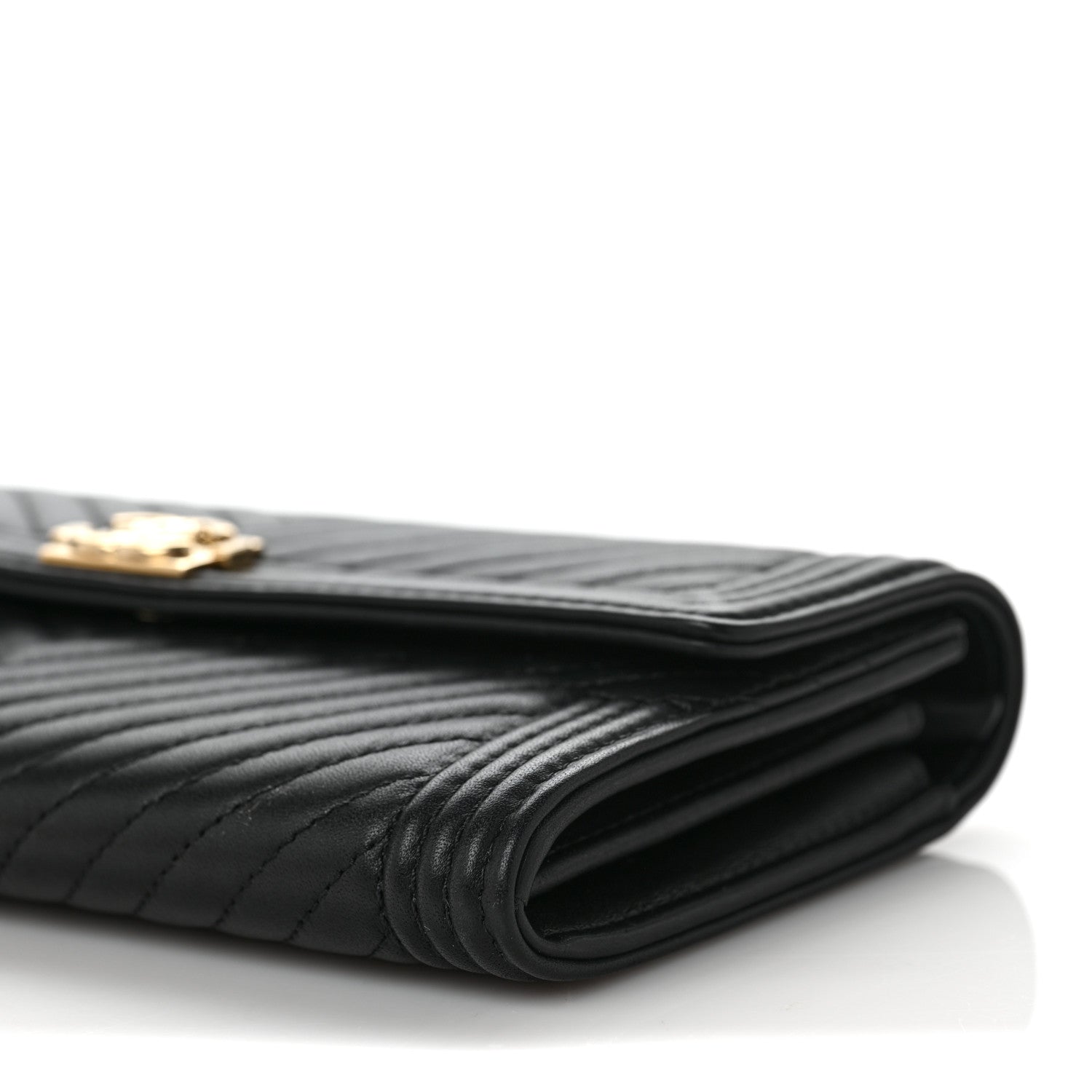 Chanel Calfskin Chevron Quilted Boy Flap Wallet Black 9 of 9