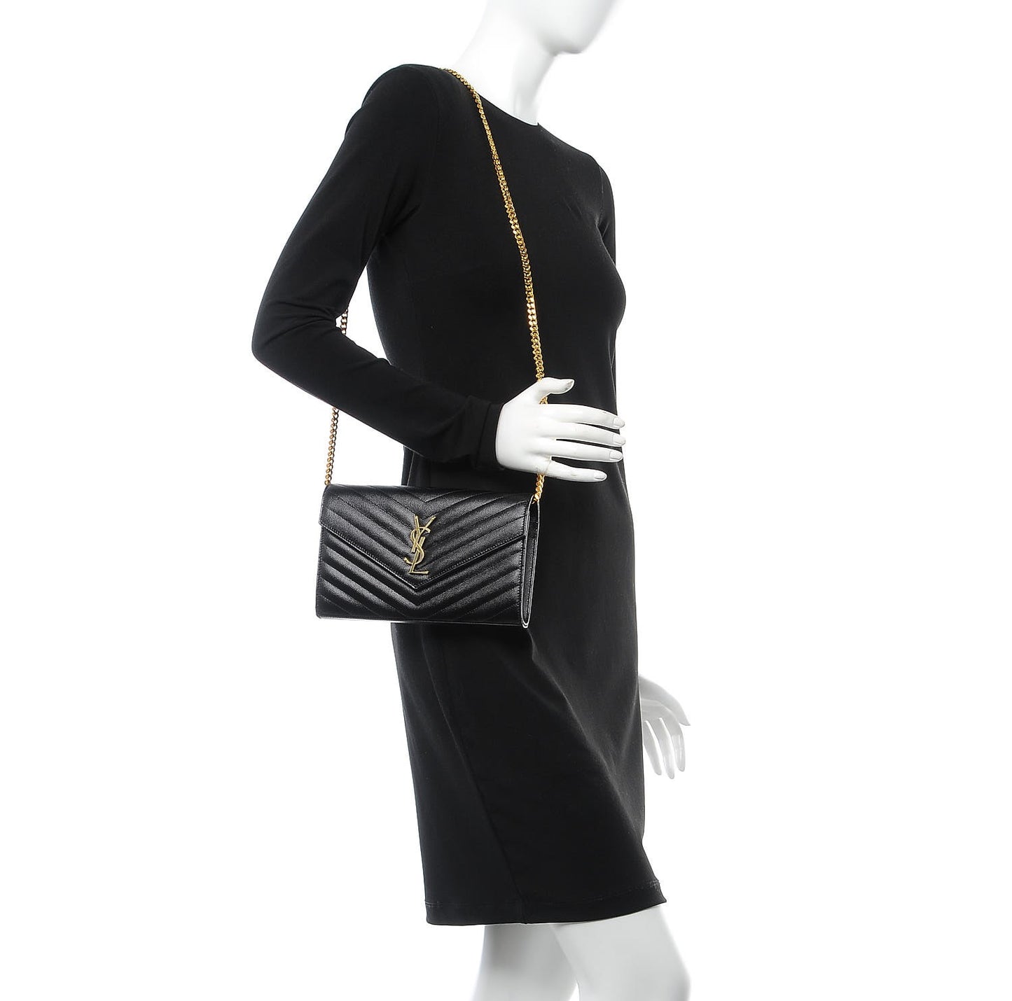 Grain De Poudre Matelasse Chevron Monogram Chain Wallet Black