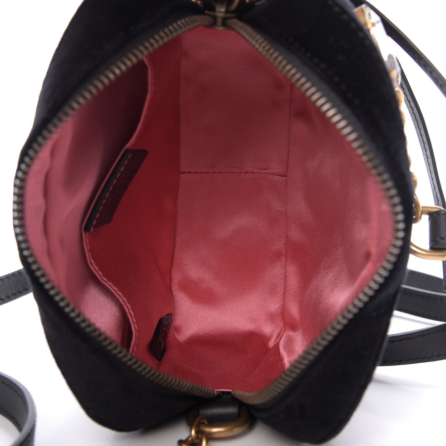 Velvet Matelasse Marquise Crystals Mini GG Marmont Chain Shoulder Bag Black