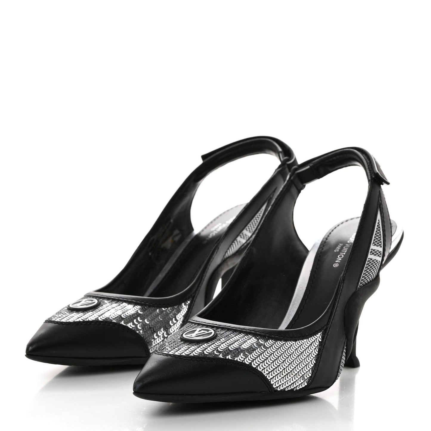 Calfskin Sequin Archlight Slingback Pumps 37 Black