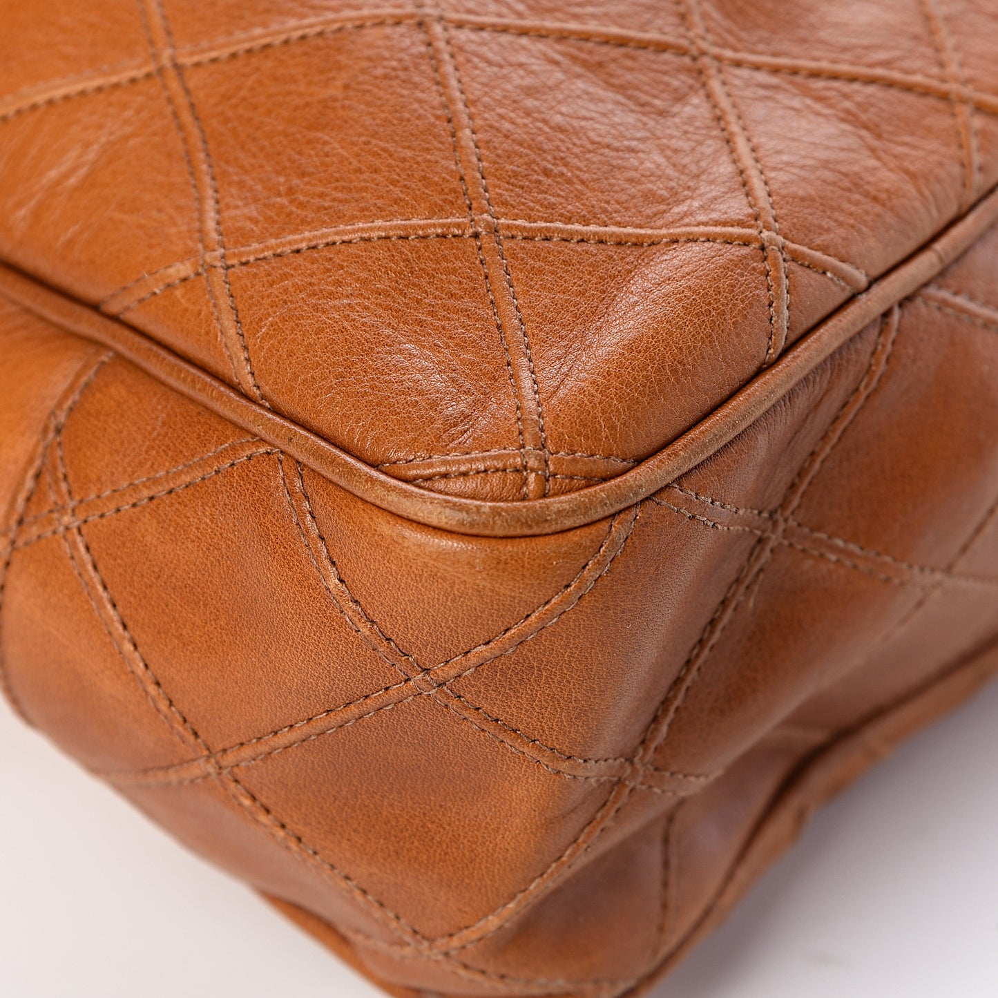 Lambskin Diamond Embossed Shopping Tote Brown