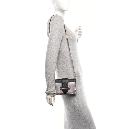 Prada Metallic Vitello Saffiano Cahier Bag Silver Black 2 of 15