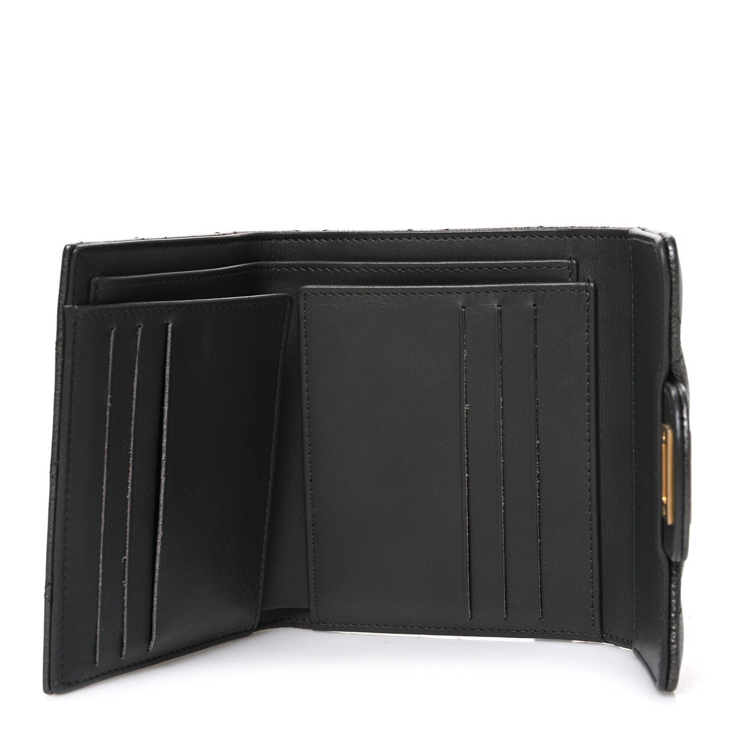 Metallic Calfskin Quilted Reissue Flap Card Holder Wallet Dark Grey