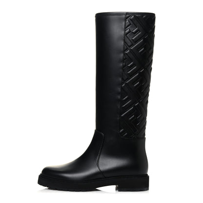 Fendi Vitello Nappa FF Embossed Tall Boots 35.5 Black 1 of 7