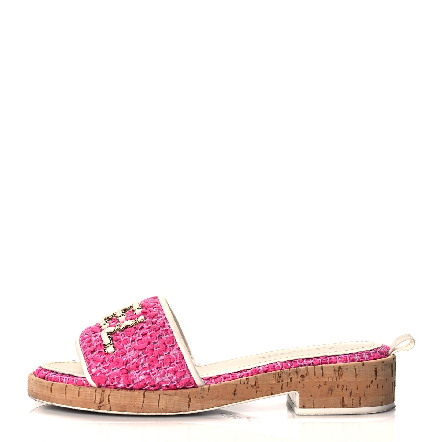 Tweed Cork Mule Sandal 39 Pink White