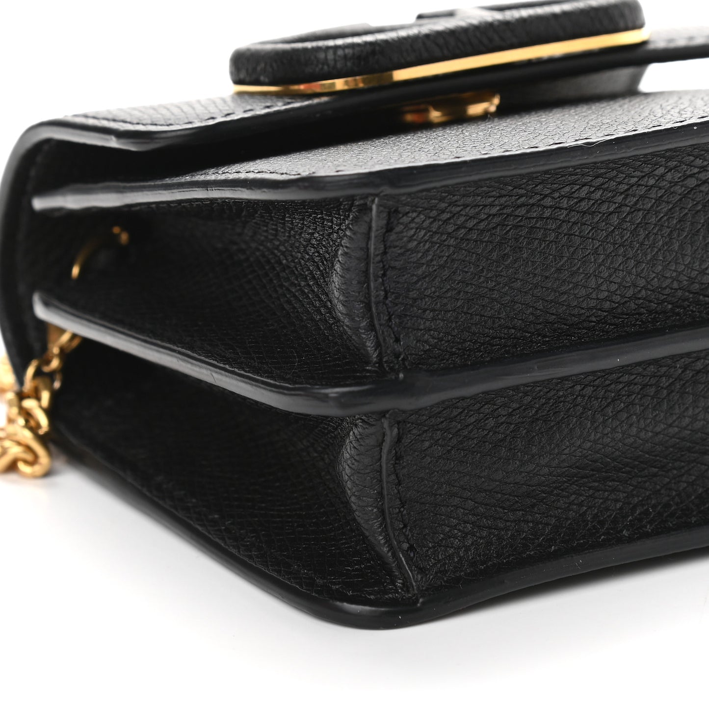 Grainy Calfskin Vlogo Compact Wallet with Chain Black