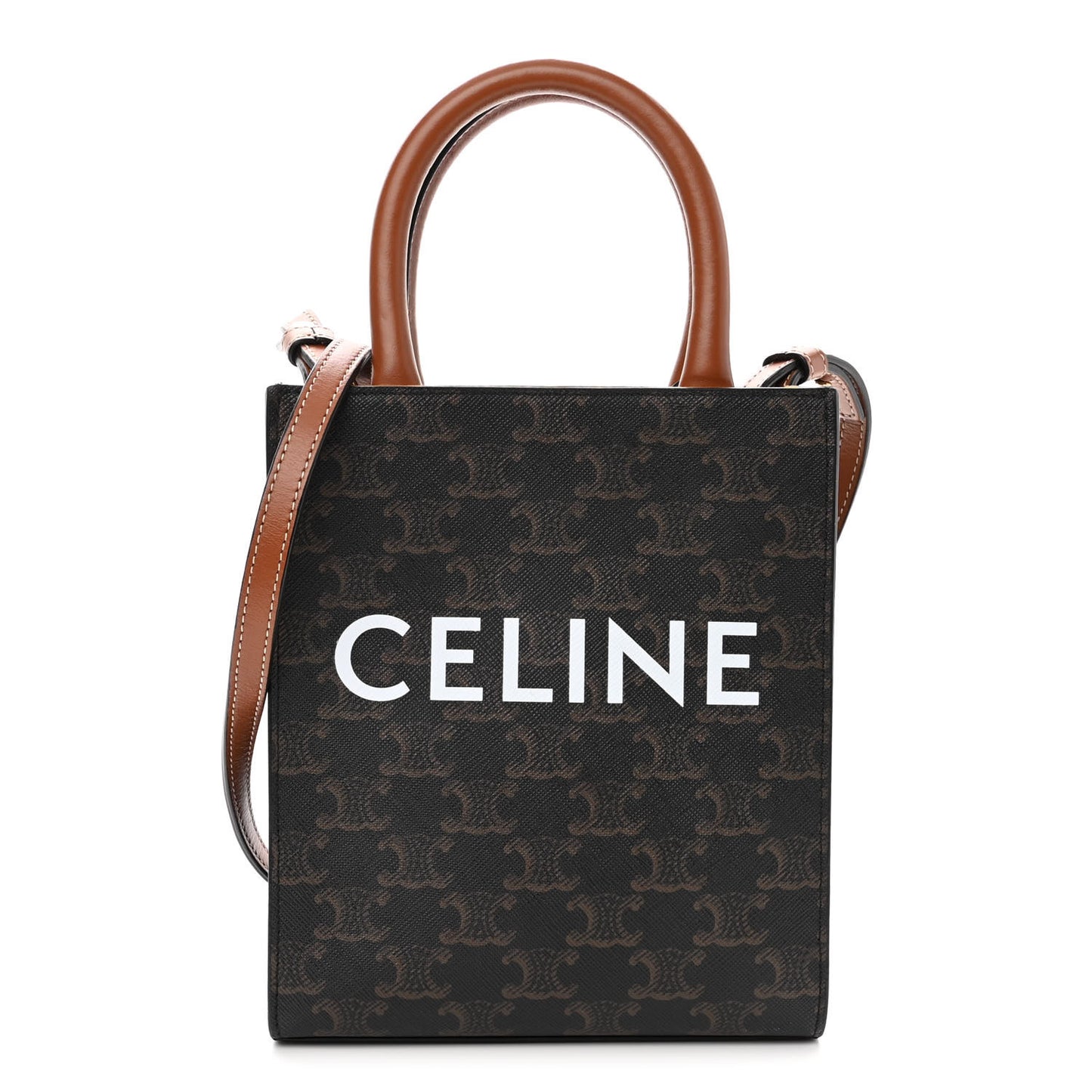 Triomphe Canvas Calfskin Mini Vertical Cabas Tan