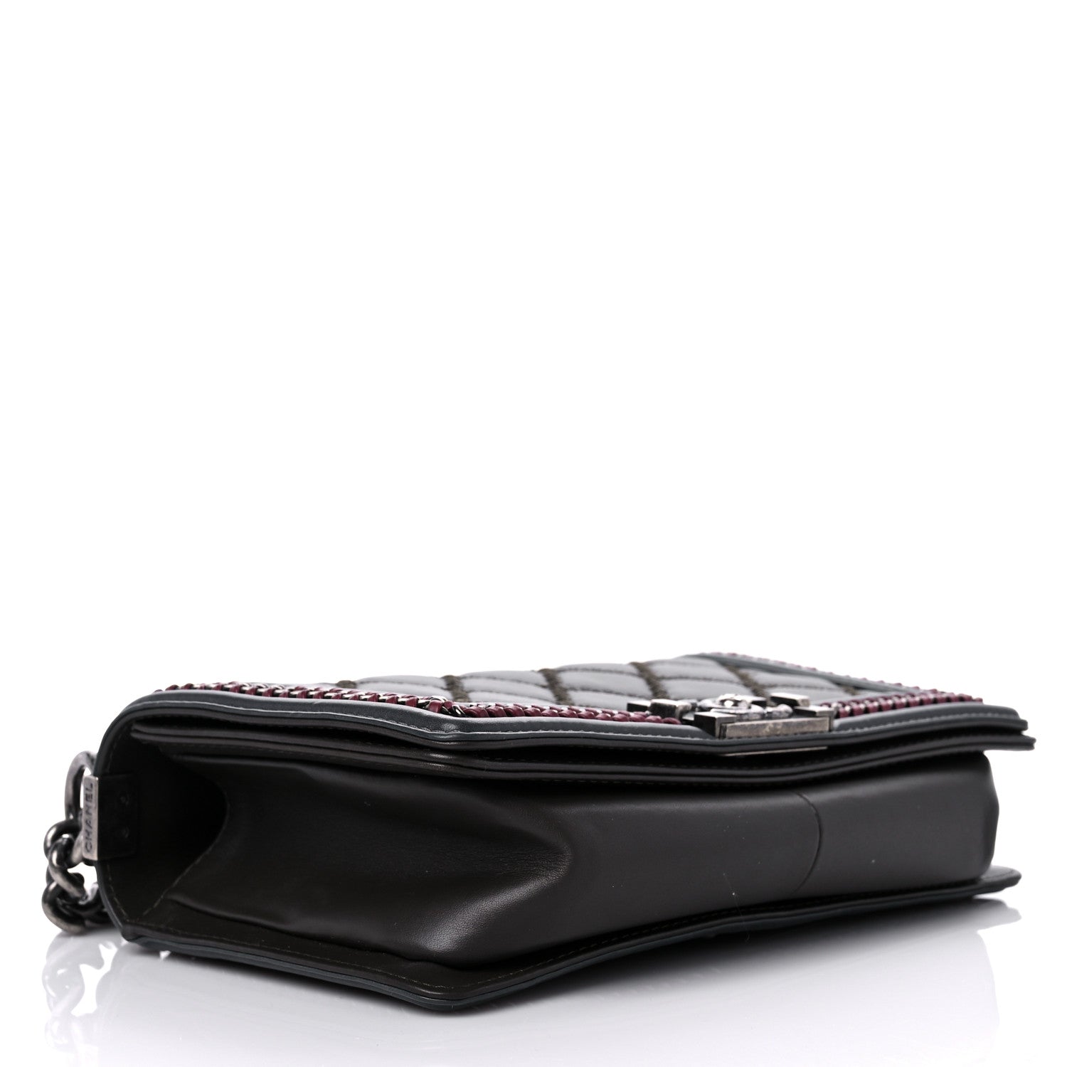Chanel Calfskin Quilted Medium Boy Top Handle Flap Burgundy Black Blue 4 of 13