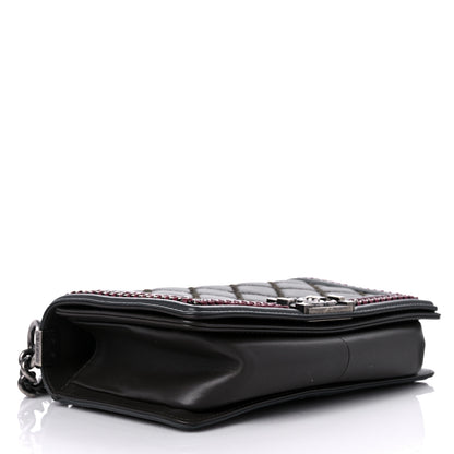 Chanel Calfskin Quilted Medium Boy Top Handle Flap Burgundy Black Blue 4 of 13