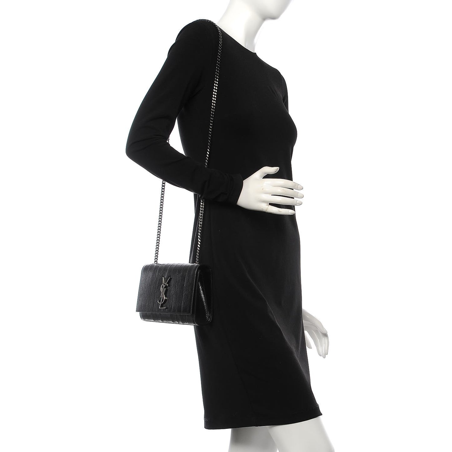Glossy Eelskin Small Monogram Kate Satchel Black