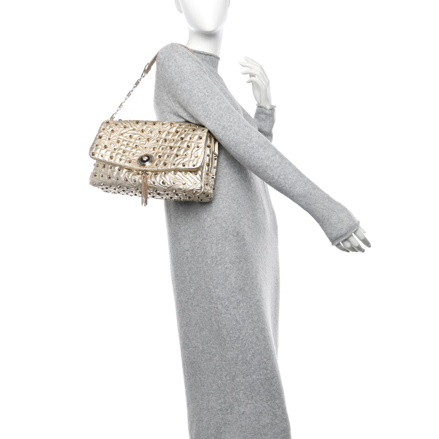 Versace Metallic Nappa Barocco Quilted Studded Calliope Vanitas Shoulder Bag Gold 2 of 9