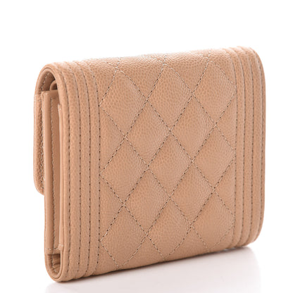 Chanel Caviar Quilted Compact Boy Flap Wallet Beige 3 of 8