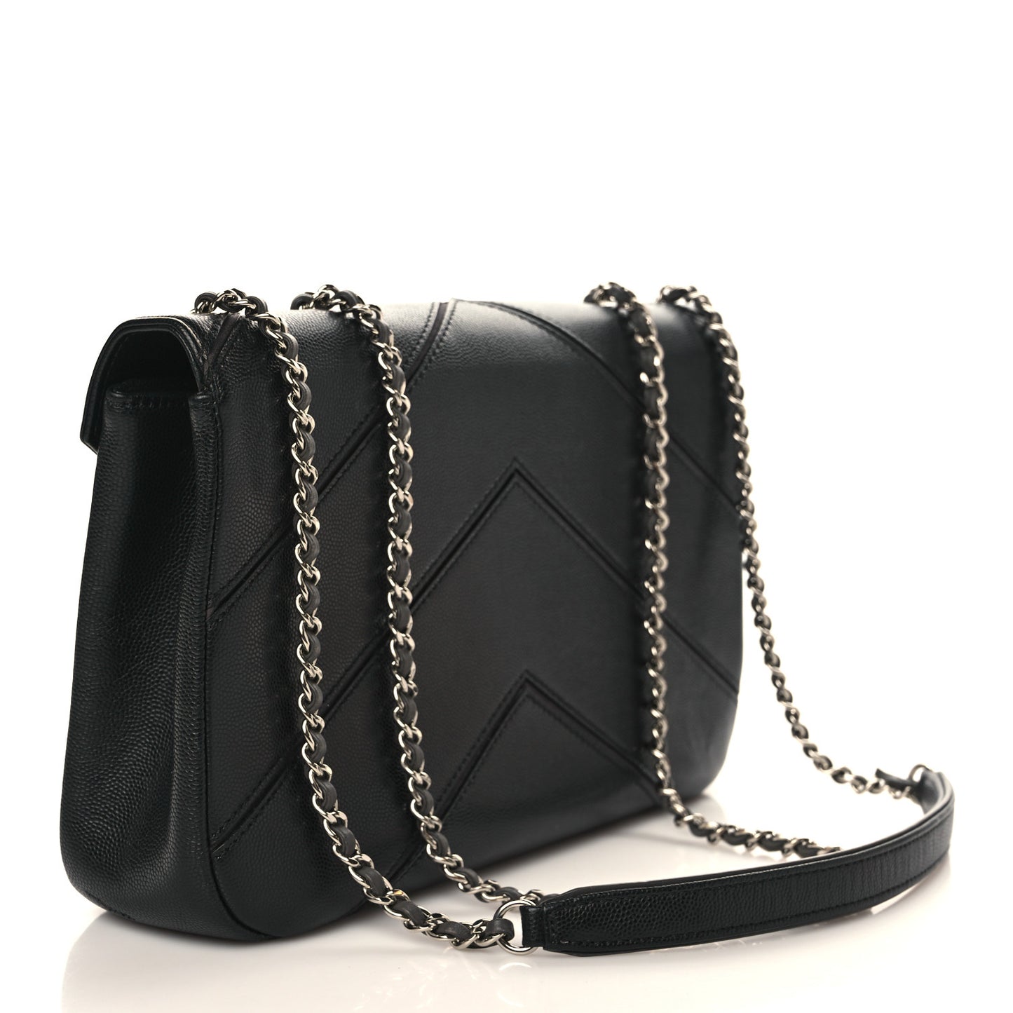 Caviar Macro Chevron Single Flap Black