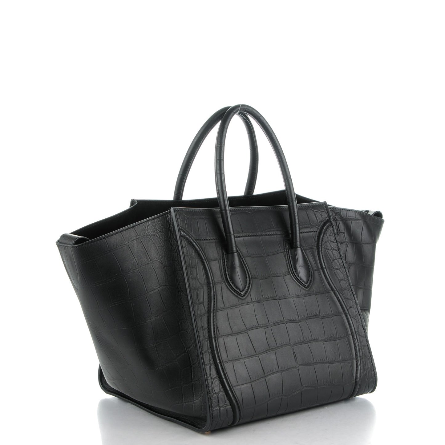 Crocodile Embossed Calfskin Medium Phantom Luggage Black