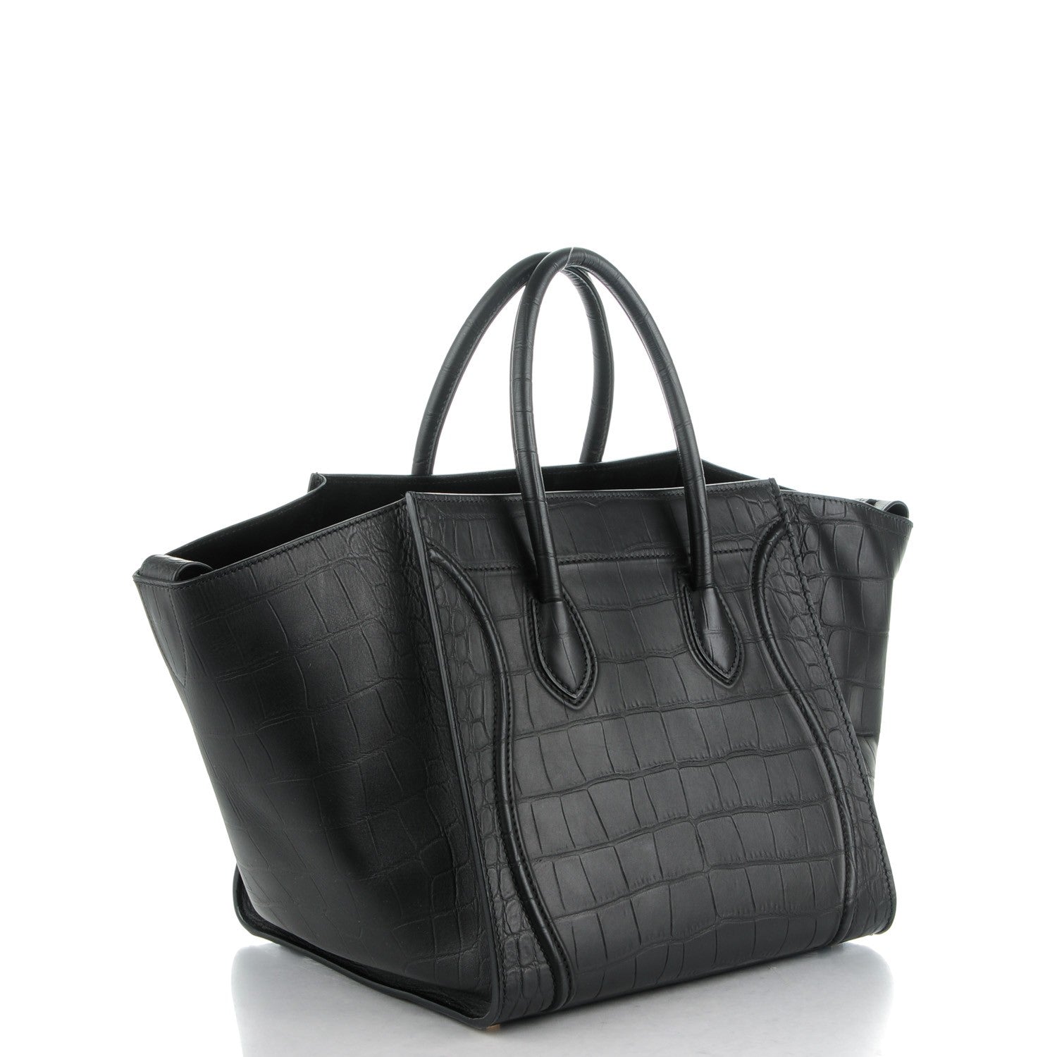 Celine Crocodile Embossed Calfskin Medium Phantom Luggage Black 4 of 24