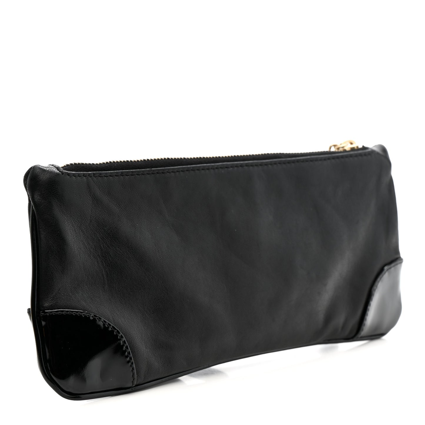 Lambskin Patent Camellia Wristlet Black