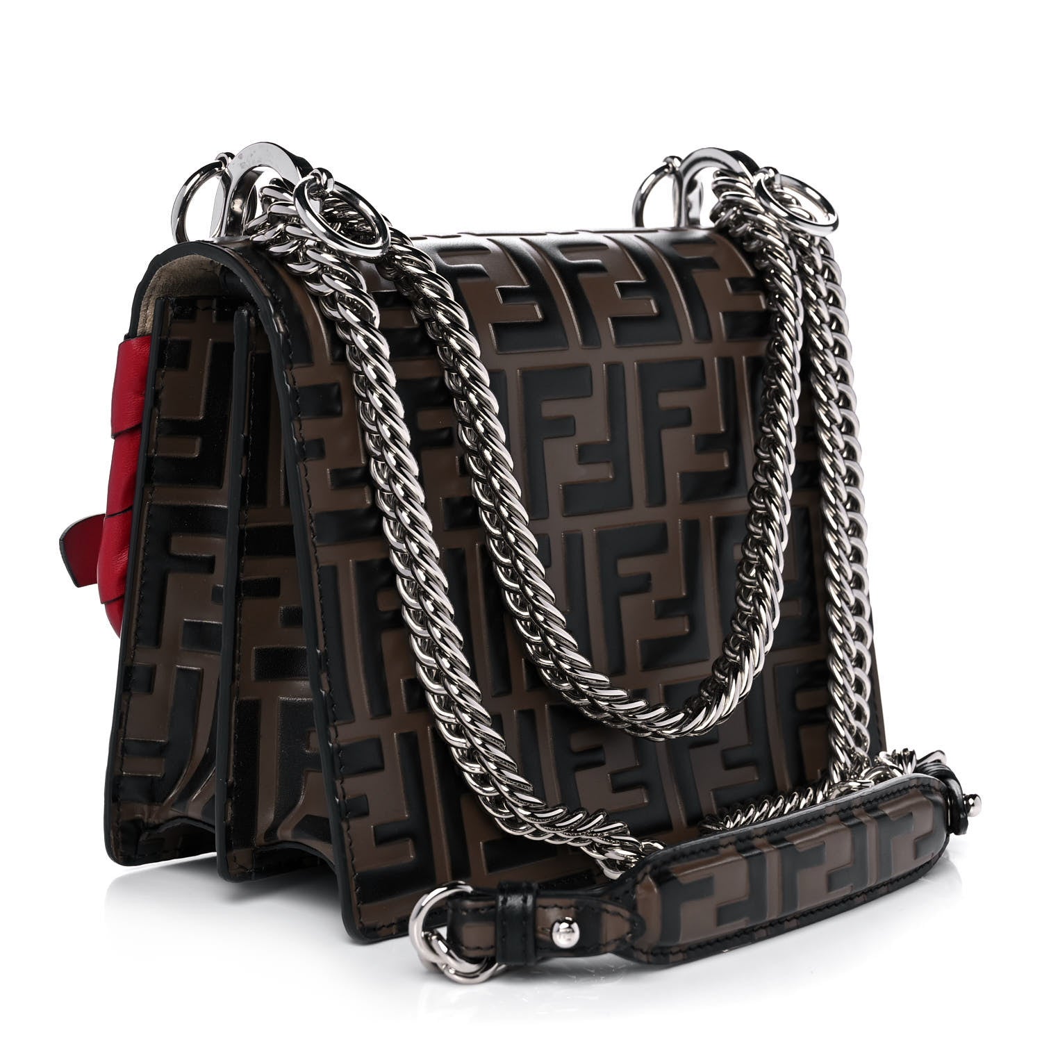 Fendi Vitello Shiny Nappa Bi-Color FF 1974 Lace Up Bow Embossed Small Kan I Shoulder Bag Maya Black Fragola 5 of 21