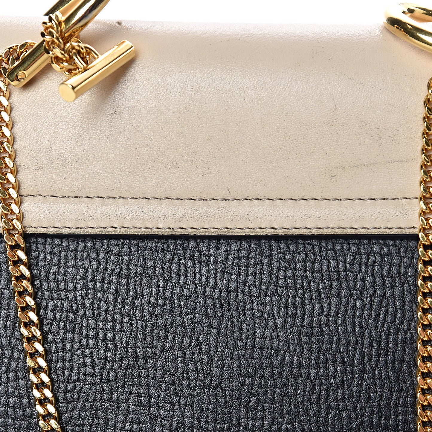 Grained Calfskin Lambskin Bi-Color Drew Shoulder Bag Black Powder Beige