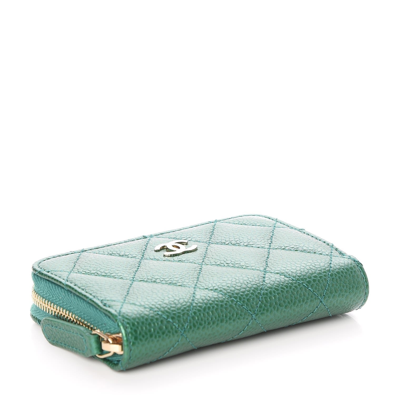 Chanel Metallic Caviar Quilted Zip Coin Purse Green 4 of 8