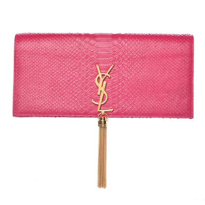 Saint Laurent Python Calfskin Embossed Classic Monogram Tassel Clutch Fuchsia 1 of 6