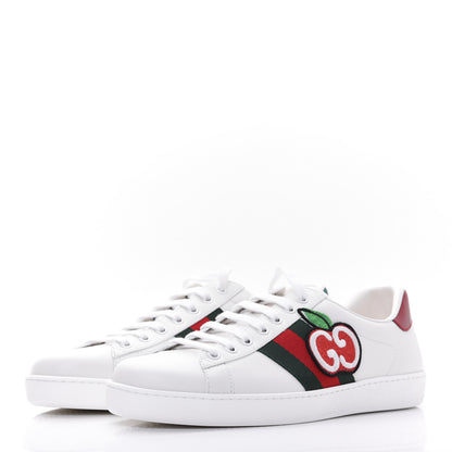 Gucci Calfskin Web GG Apple Embroidered Mens Ace Sneakers 8 White 3 of 9