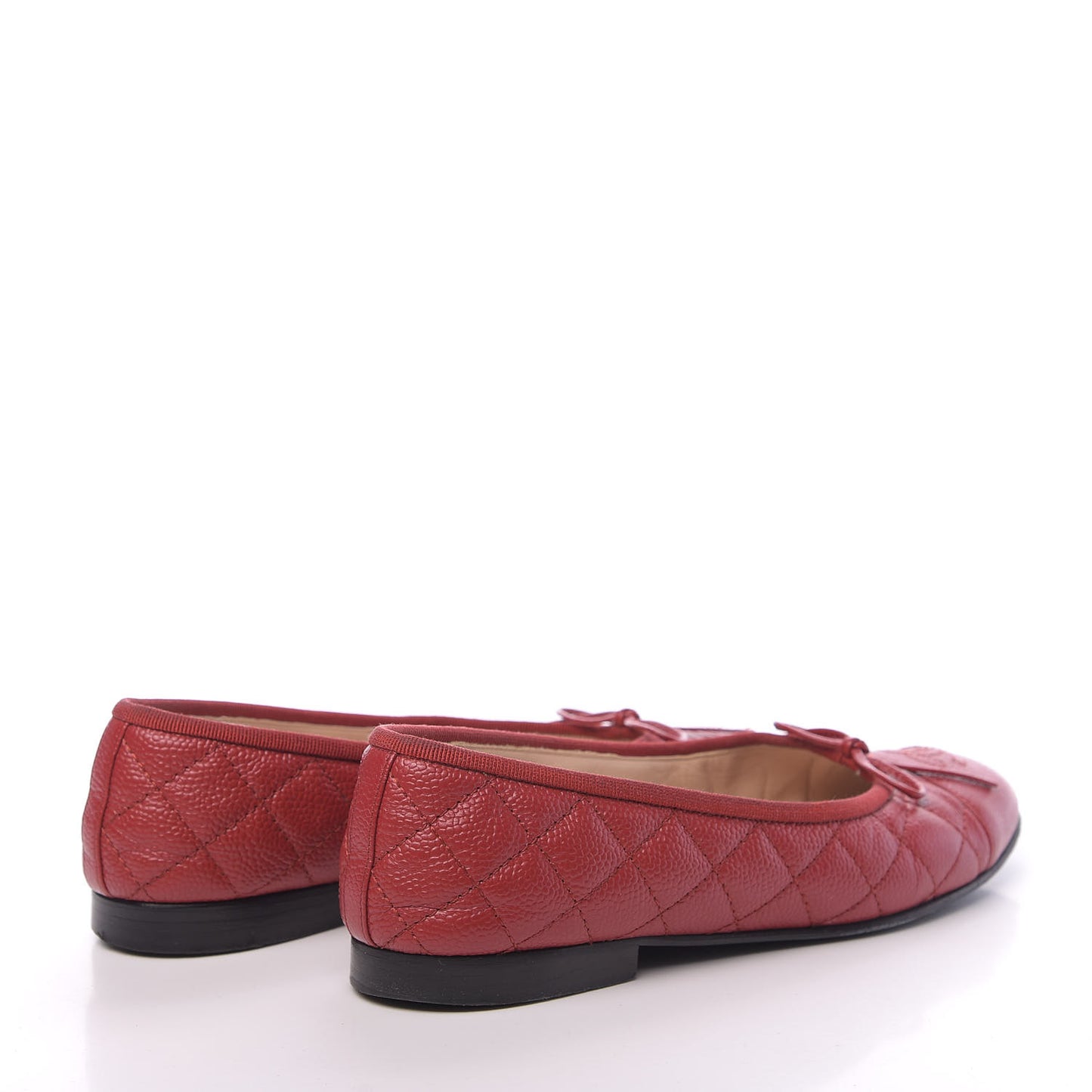 Caviar Quilted CC Cap Toe Ballerina Flats 37 Red