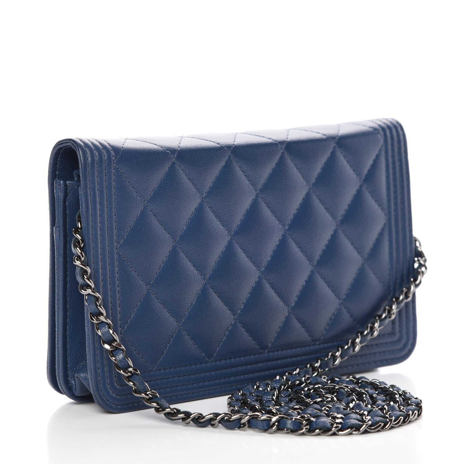 Chanel Caviar Quilted Boy Wallet On Chain WOC Blue 3 of 12