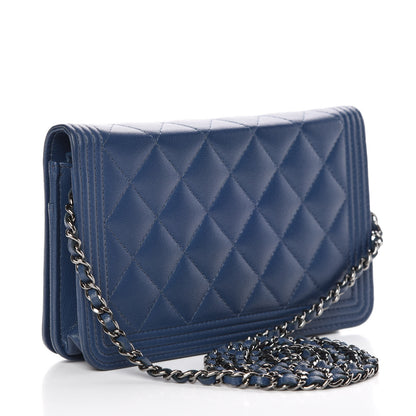 Chanel Caviar Quilted Boy Wallet On Chain WOC Blue 3 of 12