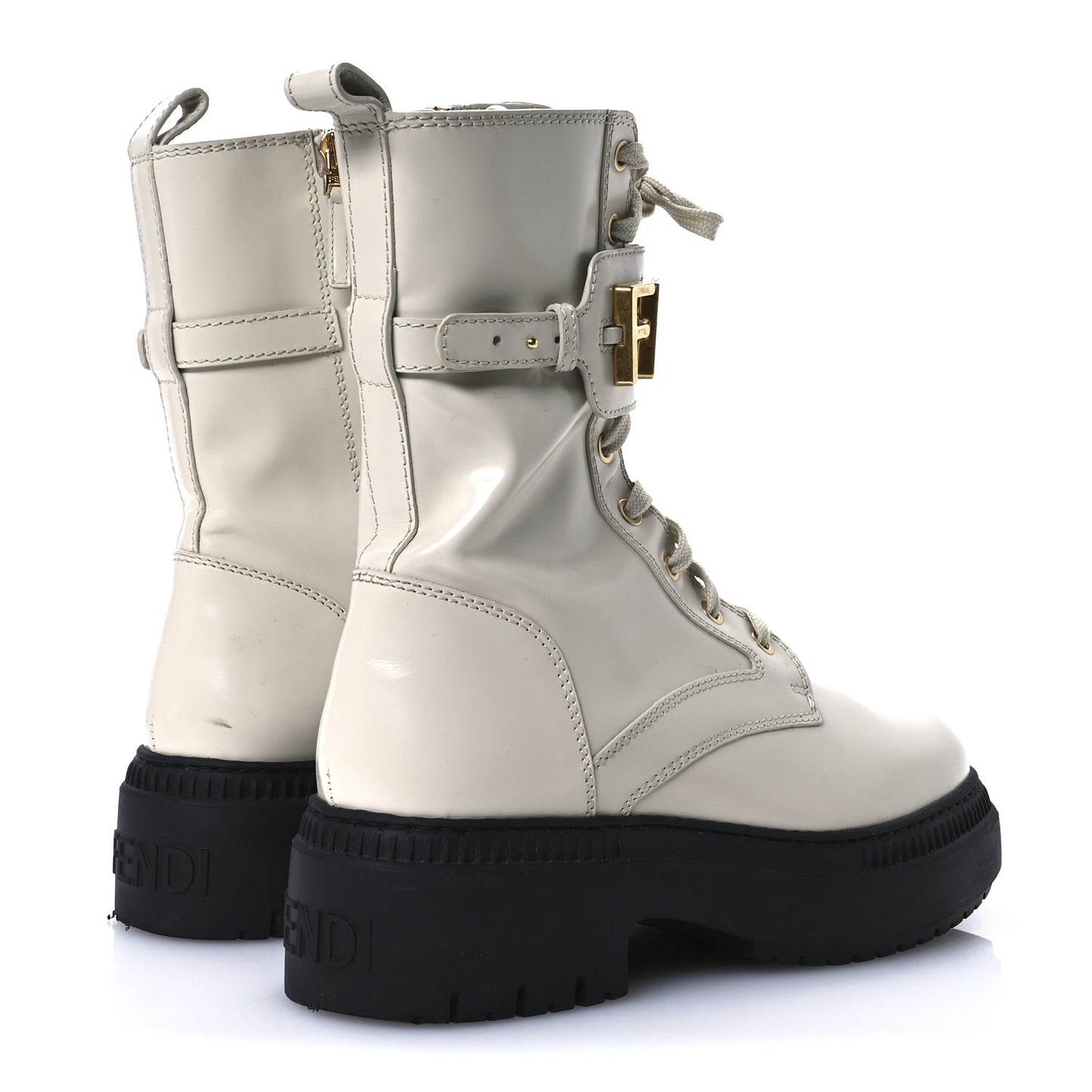 Vitello Abrasivato Fendigraphy 50mm Biker Boots 39 White