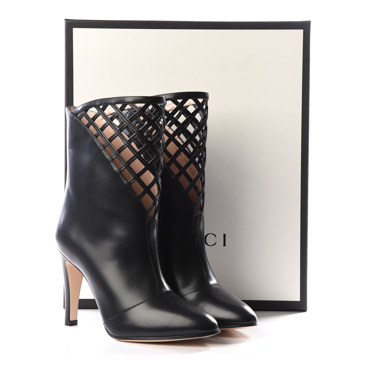 Gucci Plume Calfskin Damir Lattice Cutout Boots 37.5 Black 9 of 9