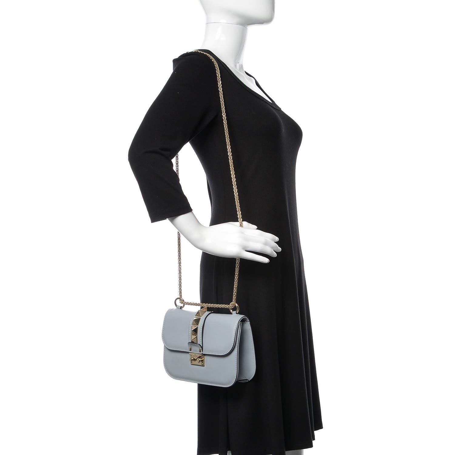 Valentino Garavani Vitello Small Glam Lock Rockstud Flap Water Sky 2 of 14