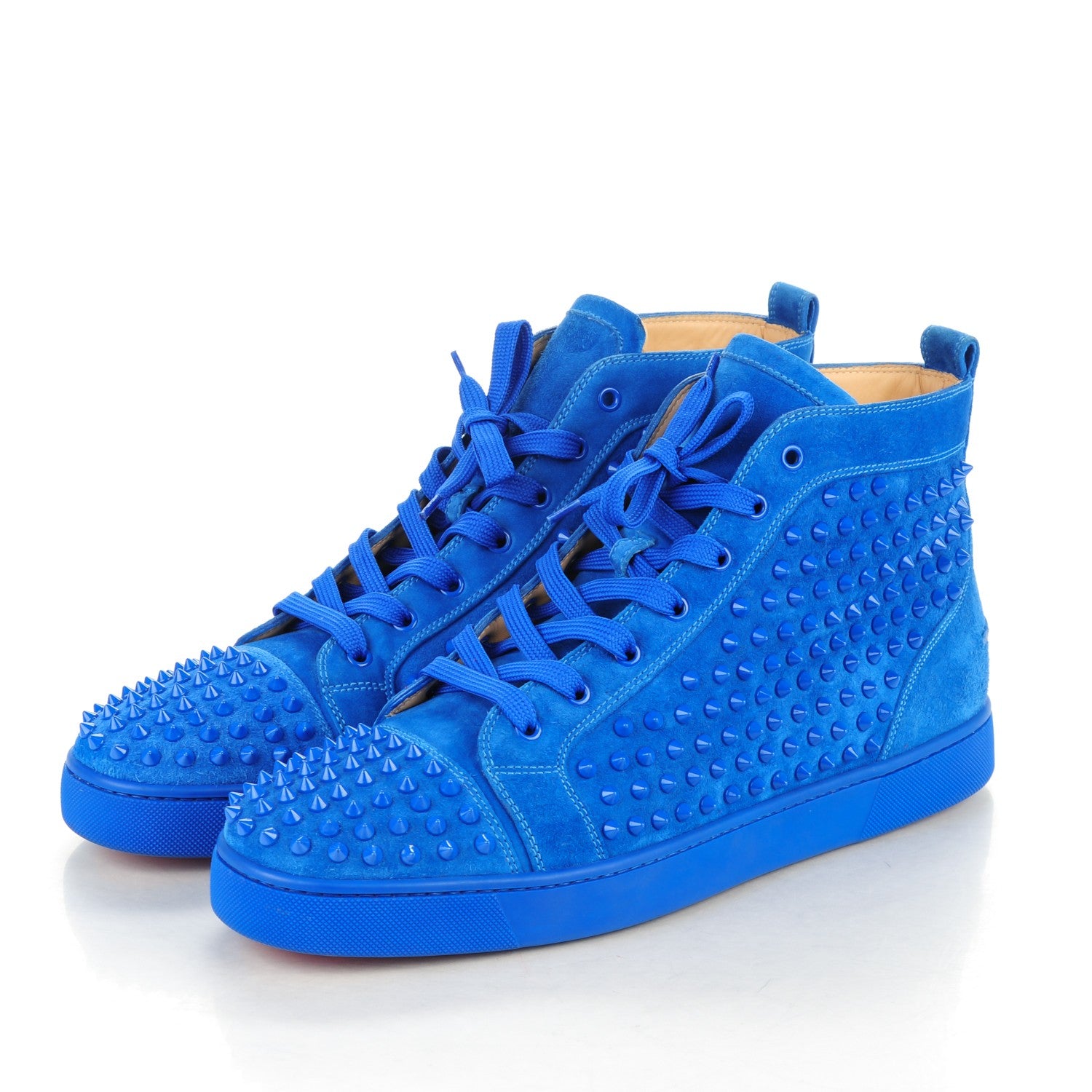 Christian Louboutin Mens Suede Louis Spikes Flat Sneakers 47 Electric Blue 3 of 6