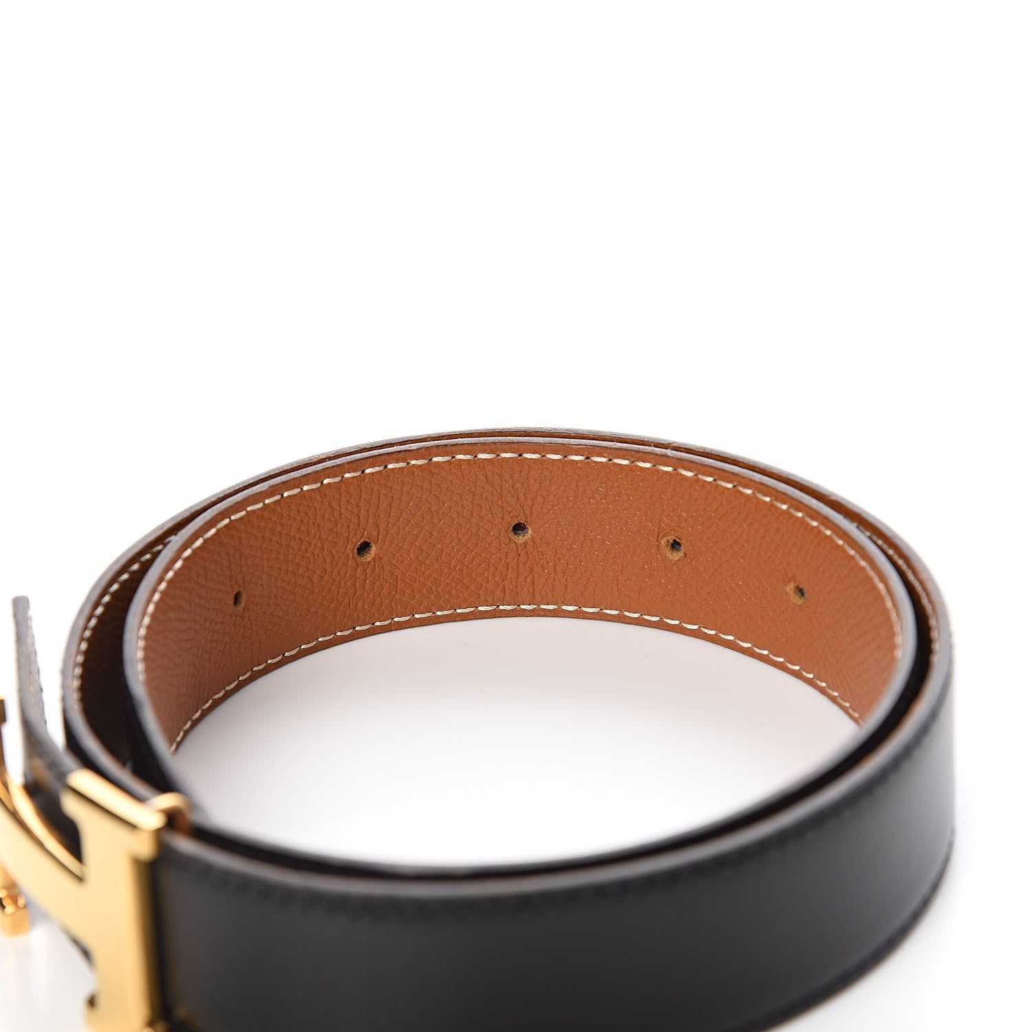 Hermes Box Courchevel 32mm H Belt 70 Black Gold 5 of 7