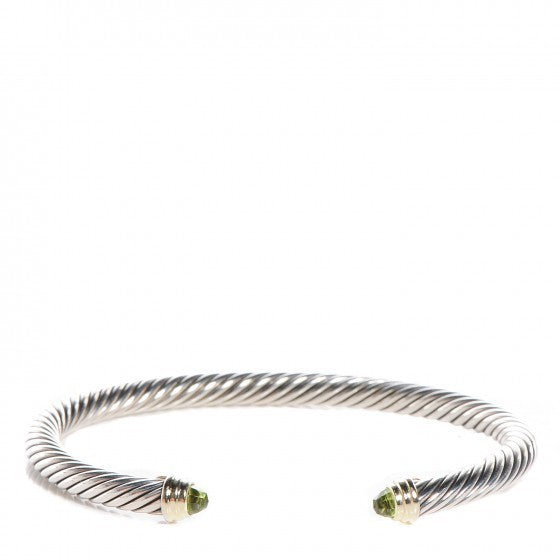 David Yurman Sterling Silver 14K Yellow Gold Peridot 5mm Cable Classics Bracelet 1 of 5