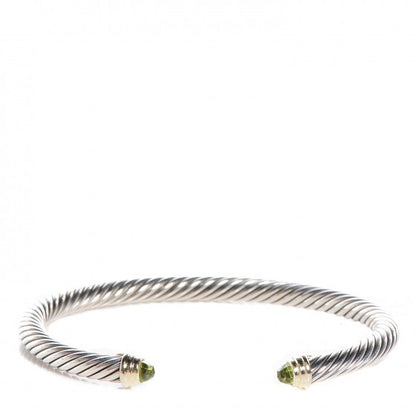 David Yurman Sterling Silver 14K Yellow Gold Peridot 5mm Cable Classics Bracelet 1 of 5