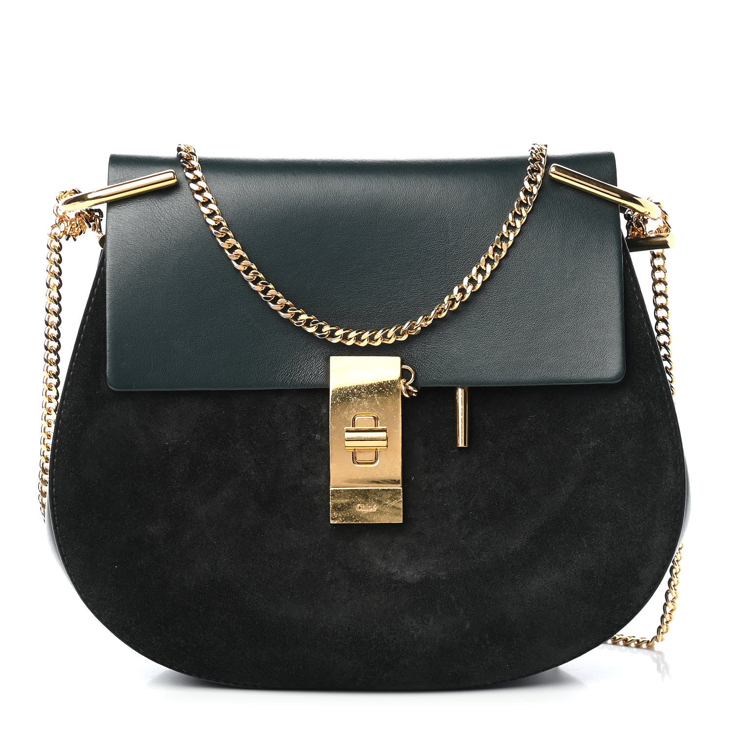 Chloe Suede Smooth Calfskin Drew Shoulder Bag Intense Green 1 of 8