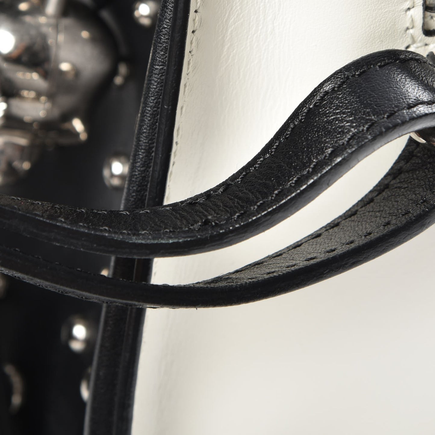 Calfskin Studded Small Padlock Tote Black White