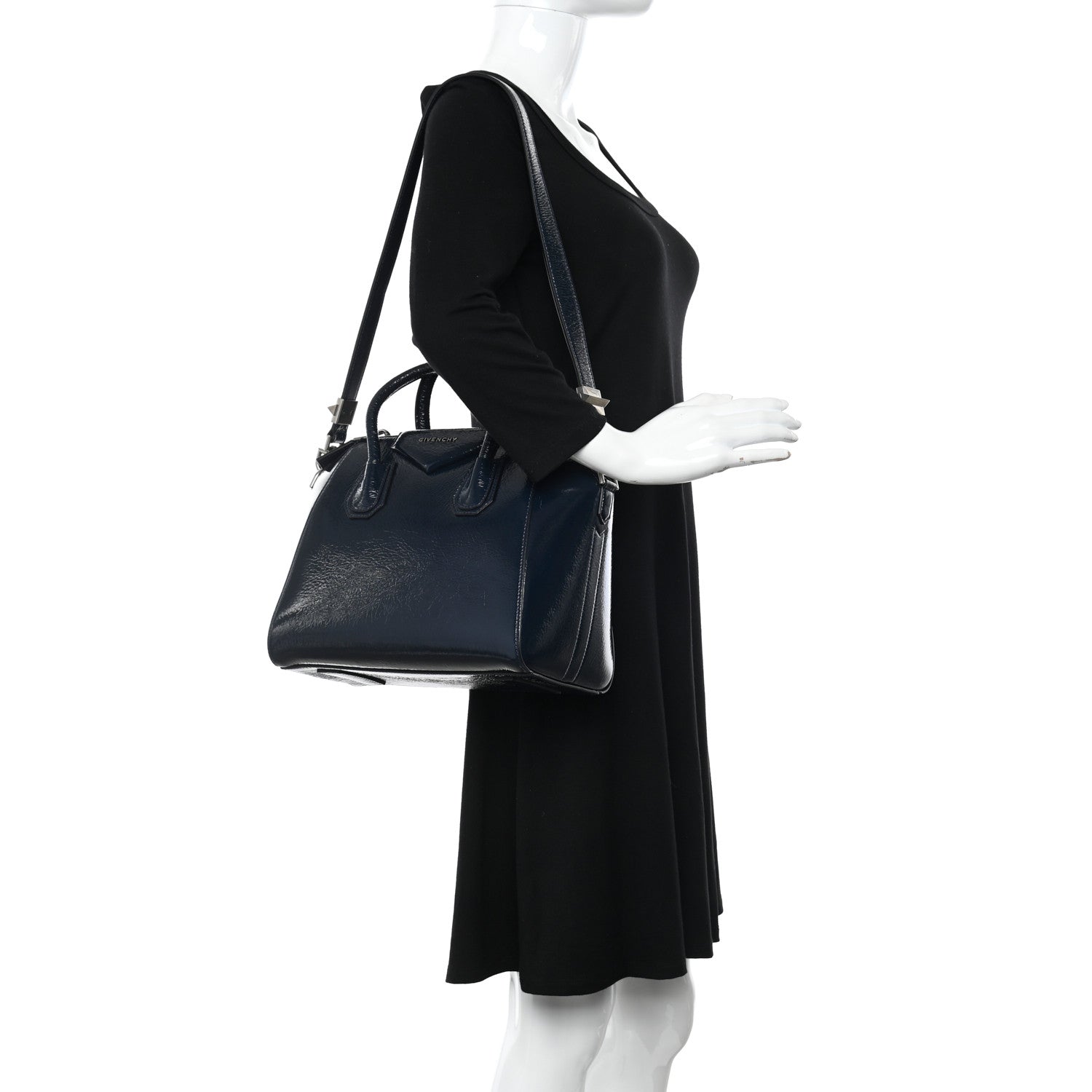 Givenchy Crinkled Patent Deerskin Small Antigona Deep Blue 2 of 10