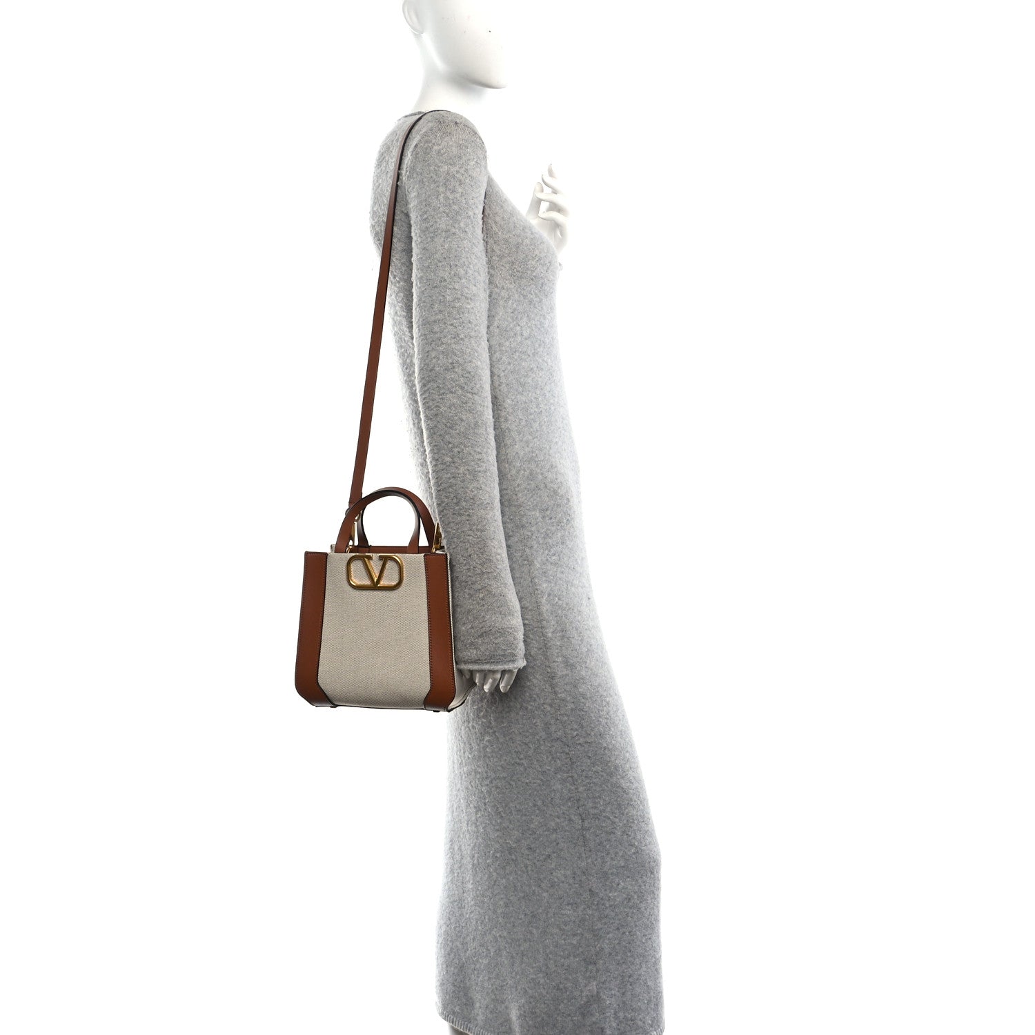 Valentino Garavani Canvas Calfskin Small Vlogo Signature Handbag Beige Selleria 2 of 9