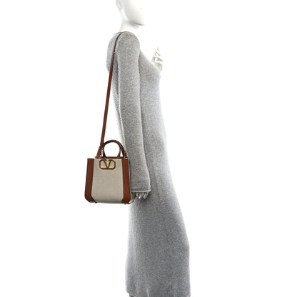 Valentino Garavani Canvas Calfskin Small Vlogo Signature Handbag Beige Selleria 2 of 9