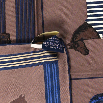 Hermes Silk Garde Robe Pop Detail Pocket Square Marron Glace Marine 3 of 3