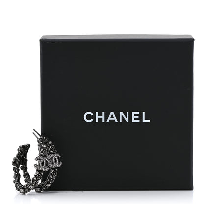 Chanel Crystal Camellia CC Hoop Earrings Ruthenium 5 of 5